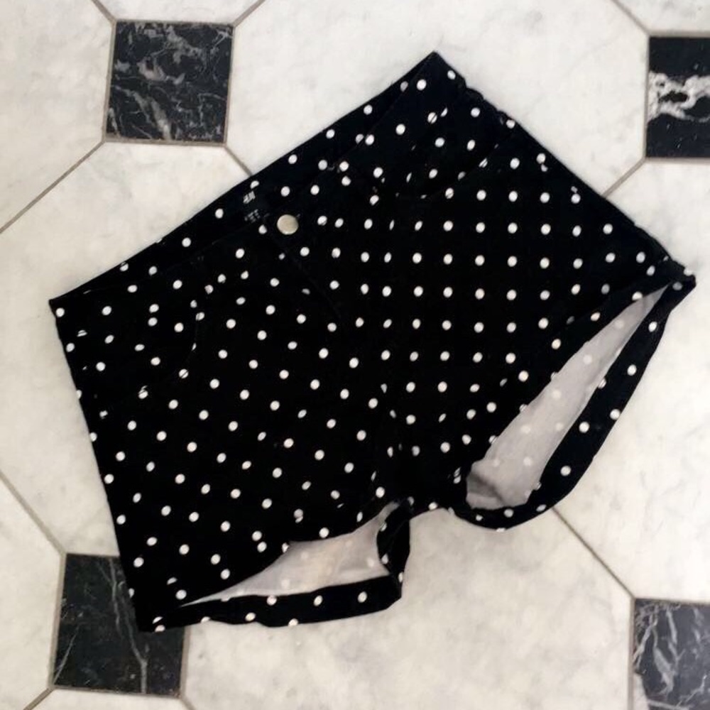 White Polkadot Black Shorts